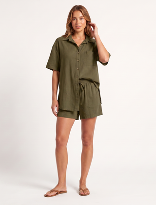 Women's Shorts | Camp Collar Button Front Short Sleeve