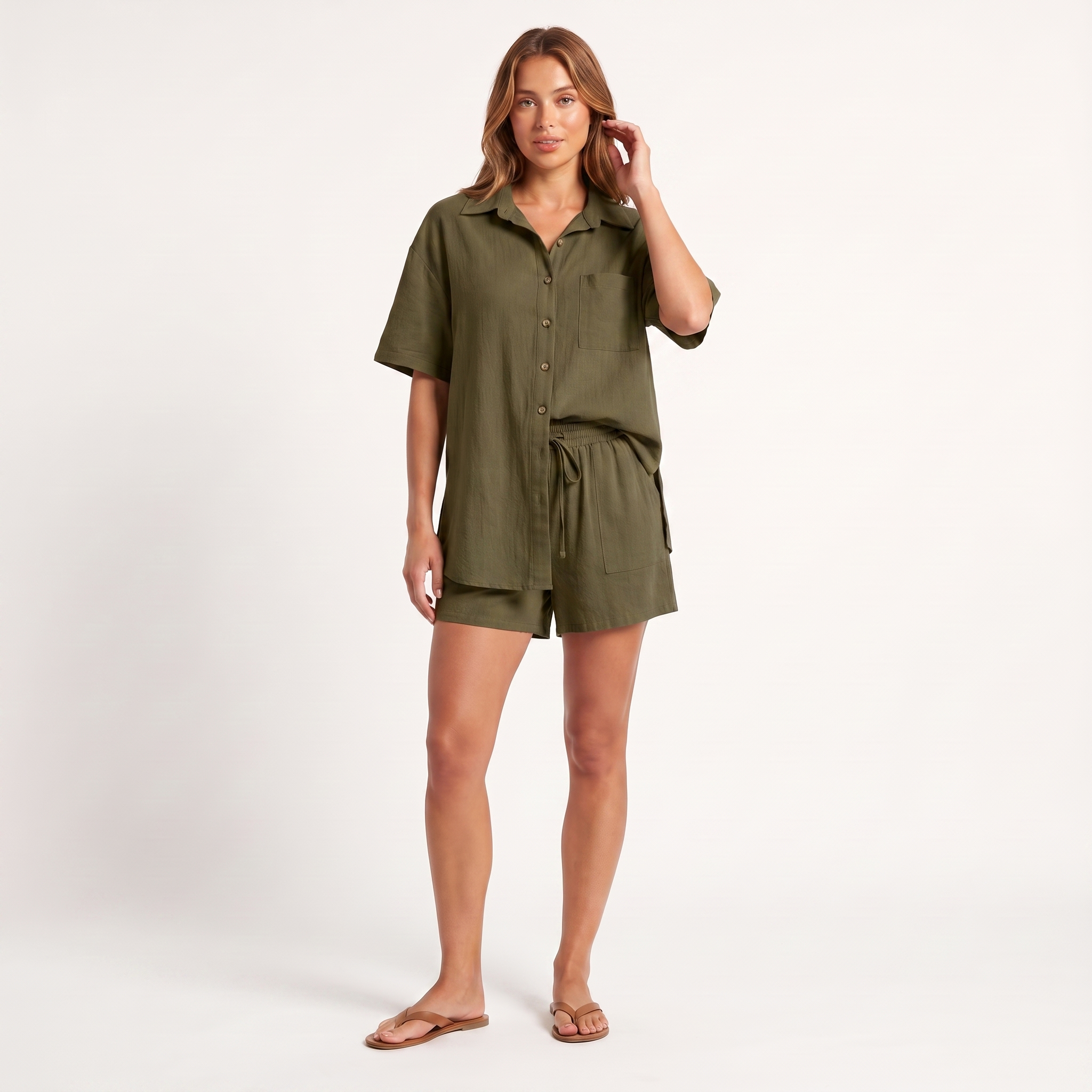 Women's Shorts | Camp Collar Button Front Short Sleeve