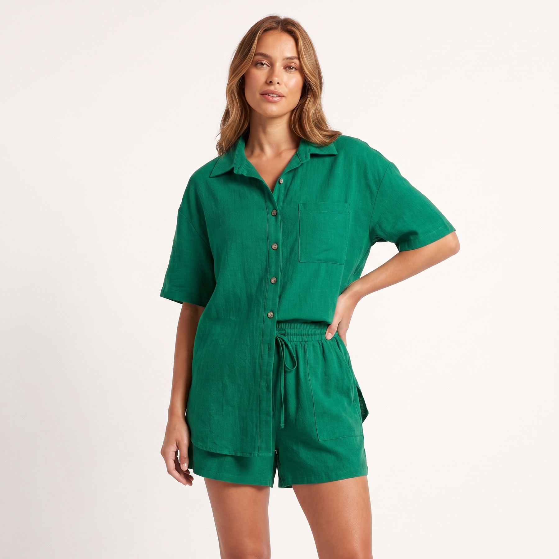 Women's Shorts | Camp Collar Button Front Short Sleeve