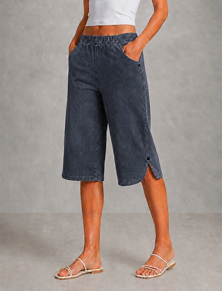 Women's Capri Pants | Relaxed Wide-Leg Elastic Waist Cropped