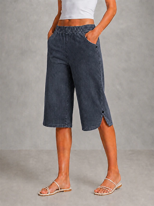 Women's Capri Pants | Relaxed Wide-Leg Elastic Waist Cropped