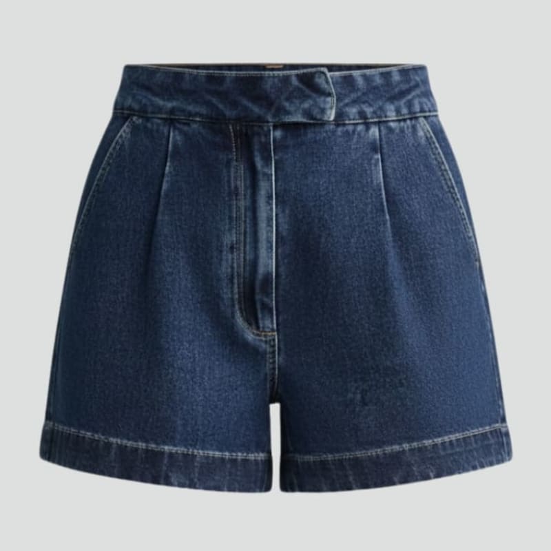 Persephone High Waisted Pleated Denim Shorts_1