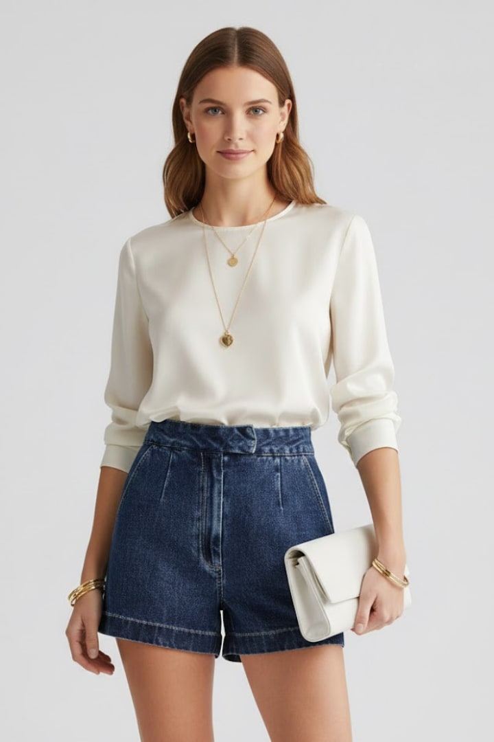 Persephone High Waisted Pleated Denim Shorts_2