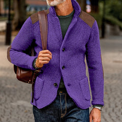 Men's Cardigan | Textured Knit Stand Collar Button Front
