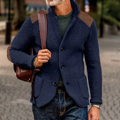 Men's Cardigan | Textured Knit Stand Collar Button Front