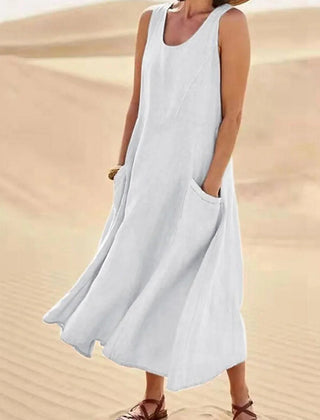 Women's Sundress | Midi Length Sleeveless Round Neck Linen