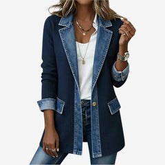 Women's Winter Jacket | Denim Collar Knit Blend Button Closure