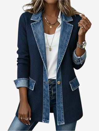 Women's Winter Jacket | Denim Collar Knit Blend Button Closure