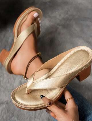 Women's Block Heel Thong Sandals Spring Heeled Flip Flops Comfortable Slip-On Toe Post Sandals