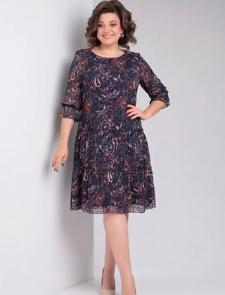 Women's Floral Dress | Midi Length Three Quarter Sleeve Paisley Print