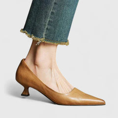 Women's Kitten Heels | Pointed Toe Kitten Heel Leather Upper