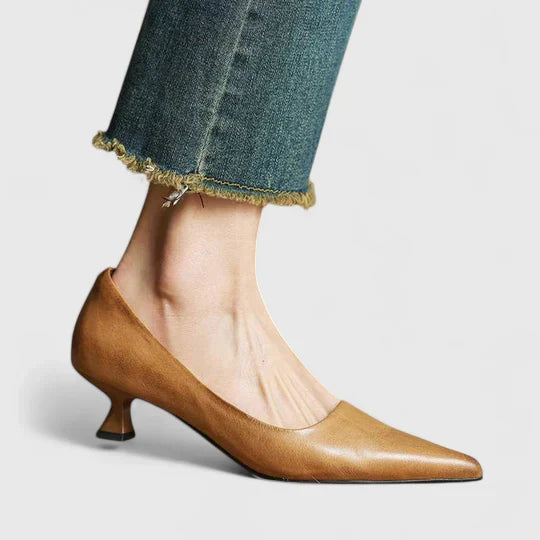 Women's Kitten Heels | Pointed Toe Kitten Heel Leather Upper
