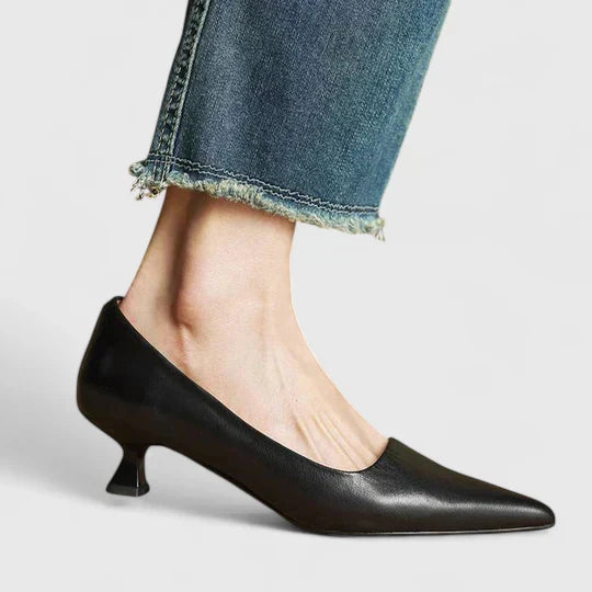Women's Kitten Heels | Pointed Toe Kitten Heel Leather Upper