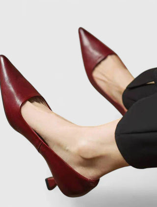 Women's Kitten Heels | Pointed Toe Kitten Heel Leather Upper