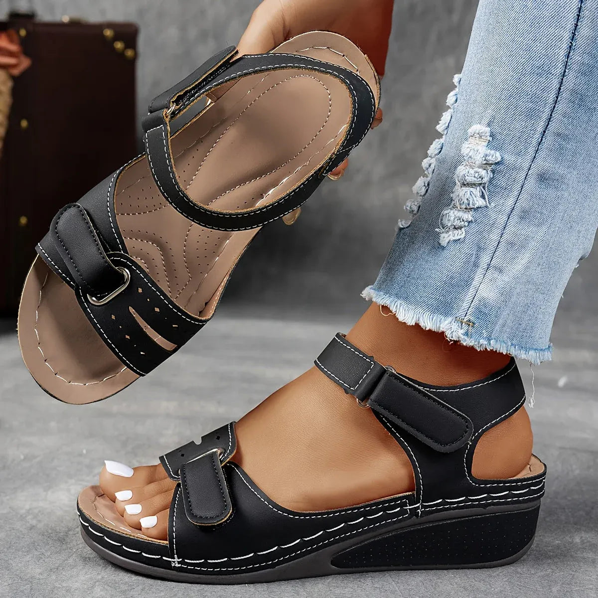 Women's Sandals | Strappy Wedge Sole Open Toe Orthopedic