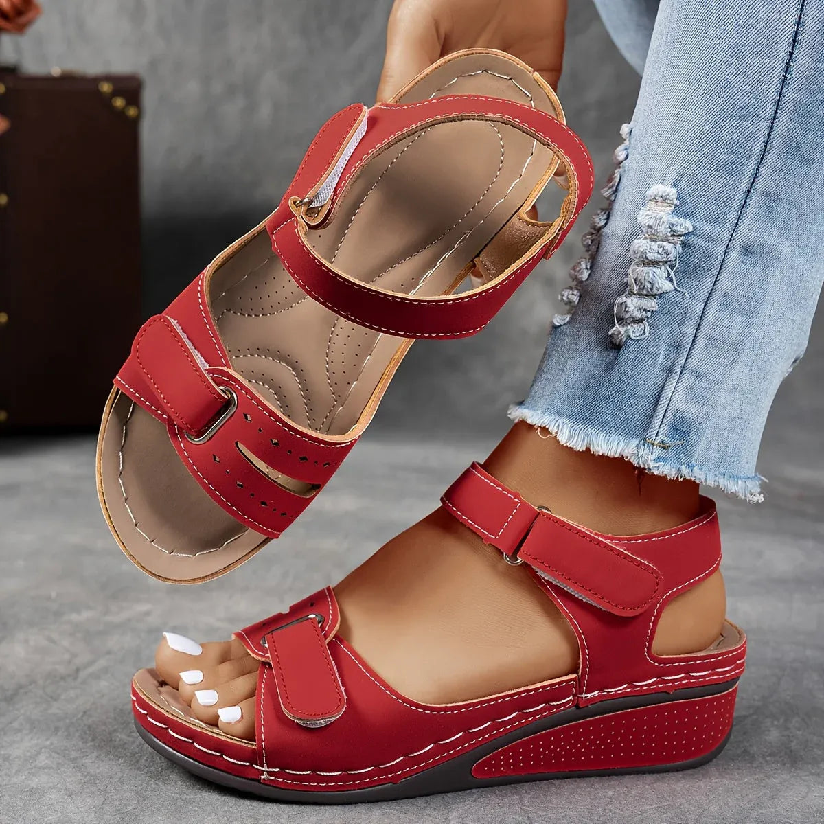 Women's Sandals | Strappy Wedge Sole Open Toe Orthopedic