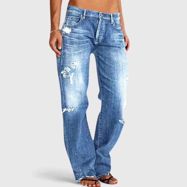Women's Low Rise Jeans | Distressed Wide Leg Denim