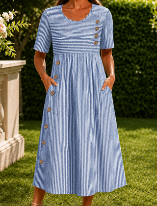 Fenna-Elise Striped Midi Dress - Blue