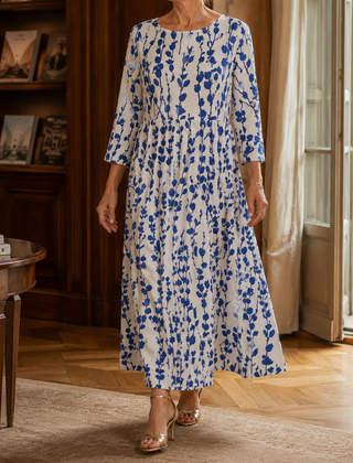 Honora-Pearl Floral Midi Dress - White/blue