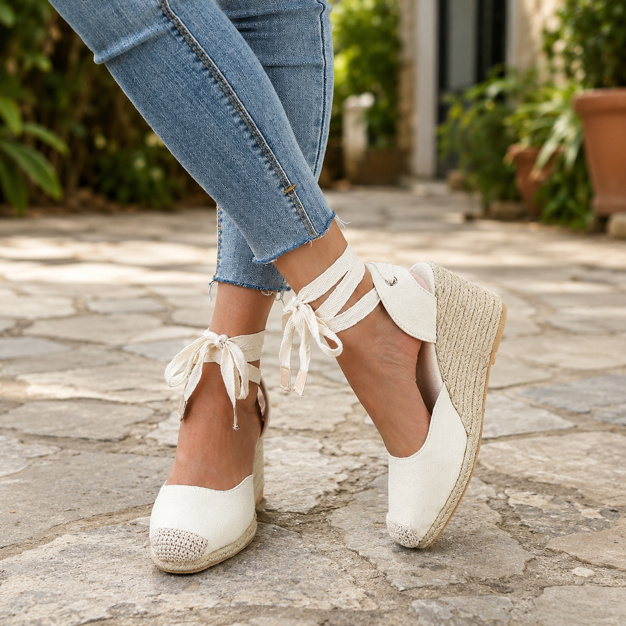 Cardini Lace-Up Wedges - White