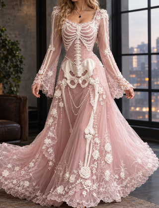 Lucinda-Elise Skeleton Maxi Dress - Blush Pink