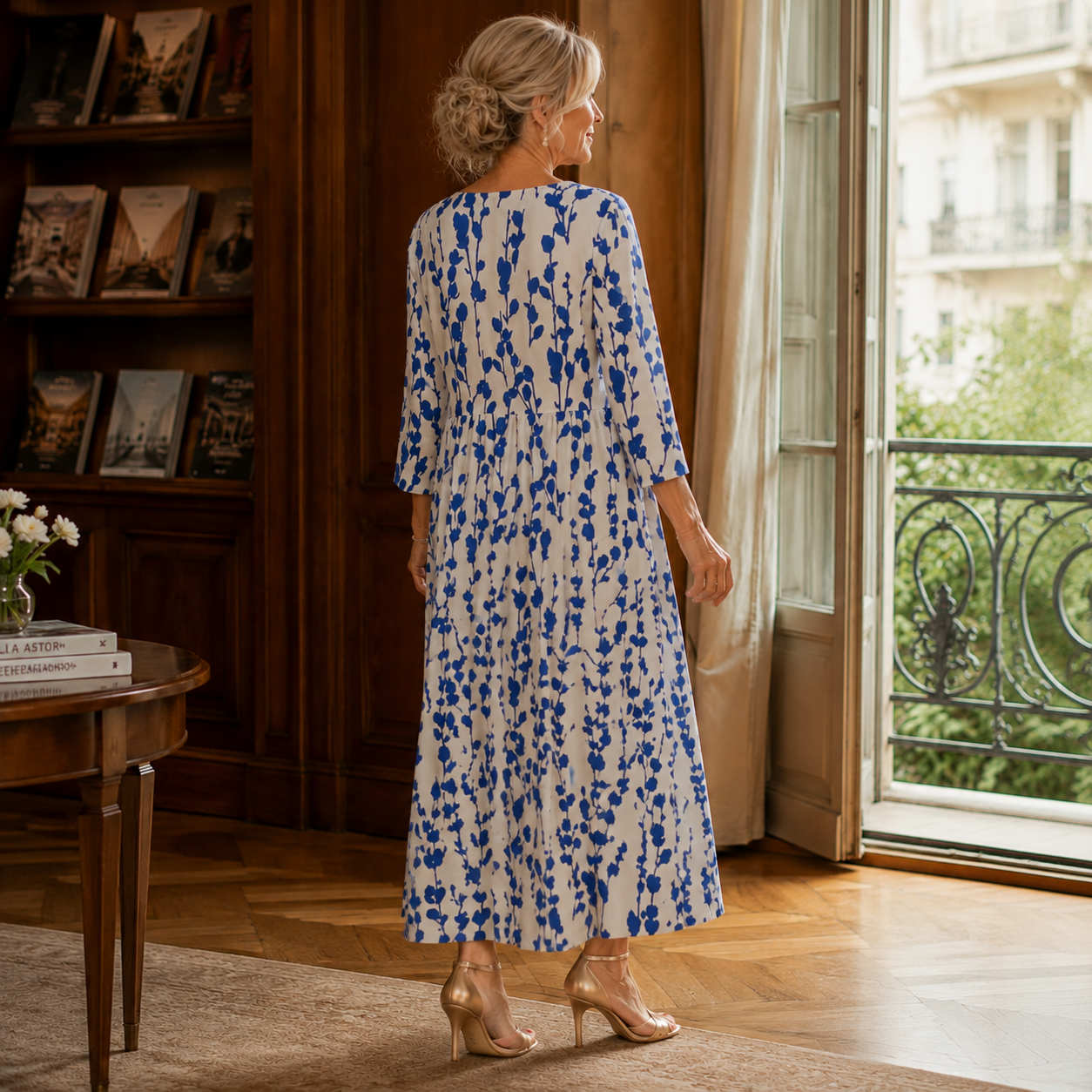 Honora-Pearl Floral Midi Dress - Lead Alternate View