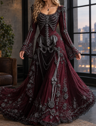 Lucinda-Elise Skeleton Maxi Dress - Black Burgundy