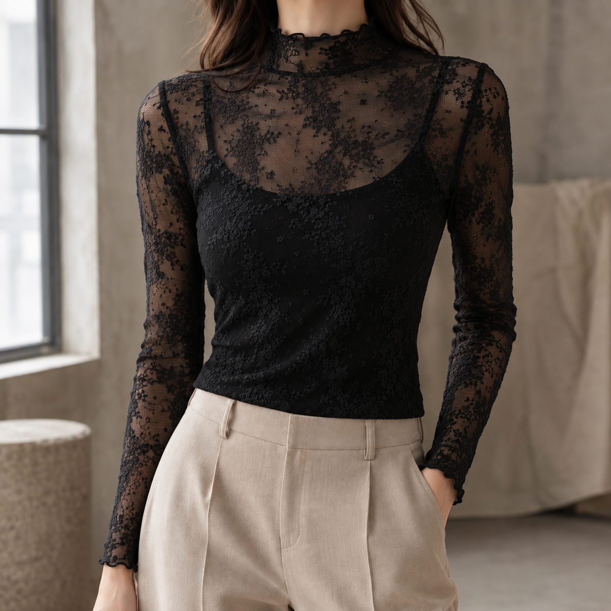 Anouk-Faye Mock Neck Top - Black