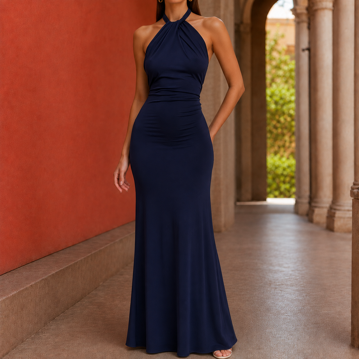 Odette-Rae Halter Maxi Dress - Navy