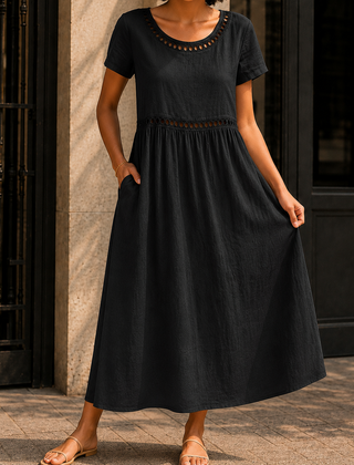 Valentina-Claire Empire Dress - Black