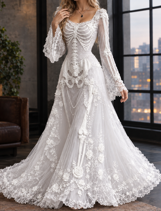 Lucinda-Elise Skeleton Maxi Dress - White