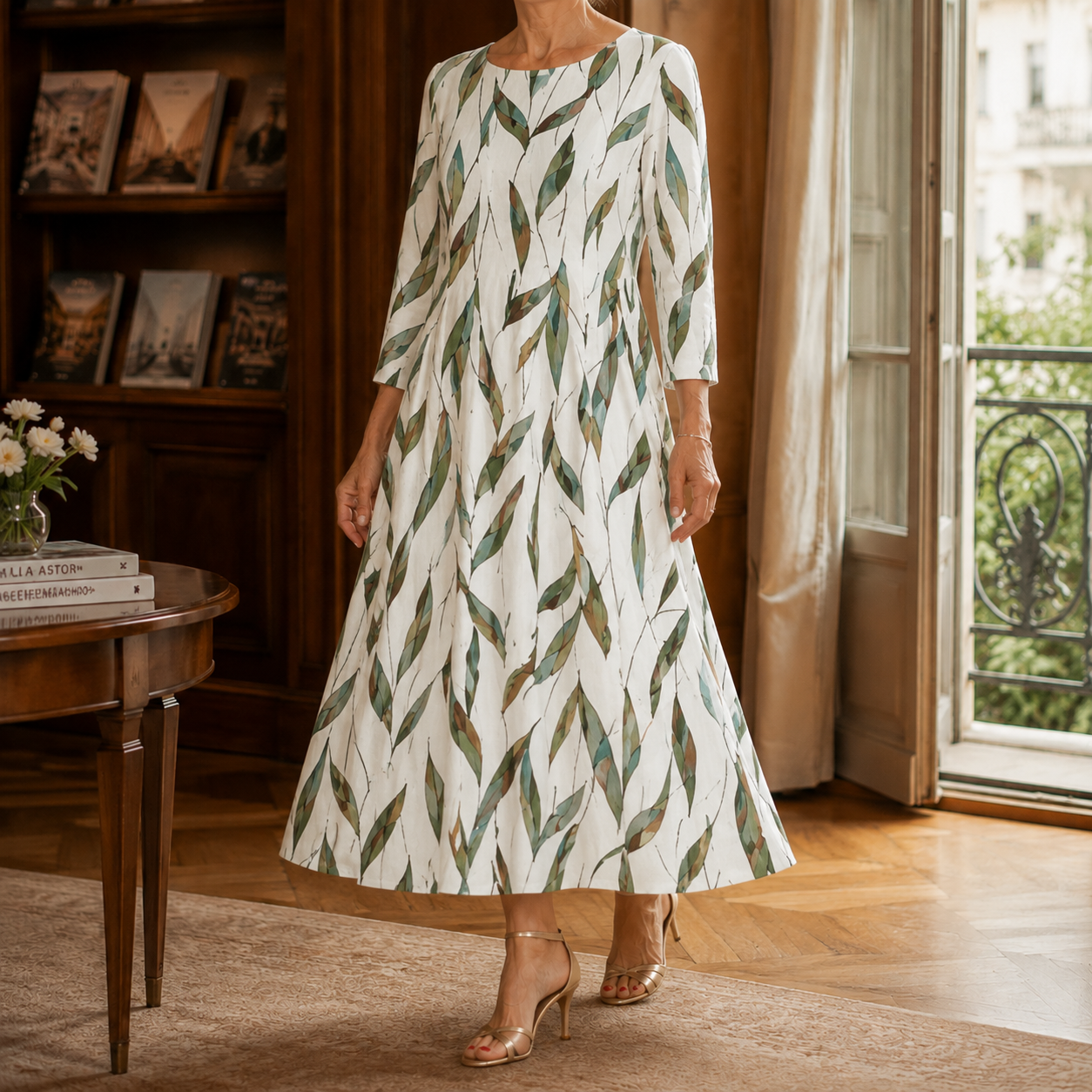 Honora-Pearl Floral Midi Dress - White/green