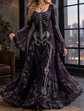 Lucinda-Elise Skeleton Maxi Dress - Black Purple