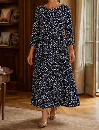 Honora-Pearl Floral Midi Dress - Blue