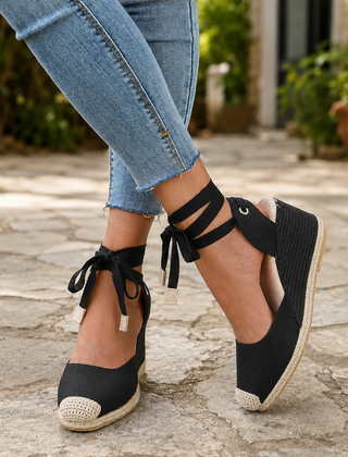 Cardini Lace-Up Wedges - Black