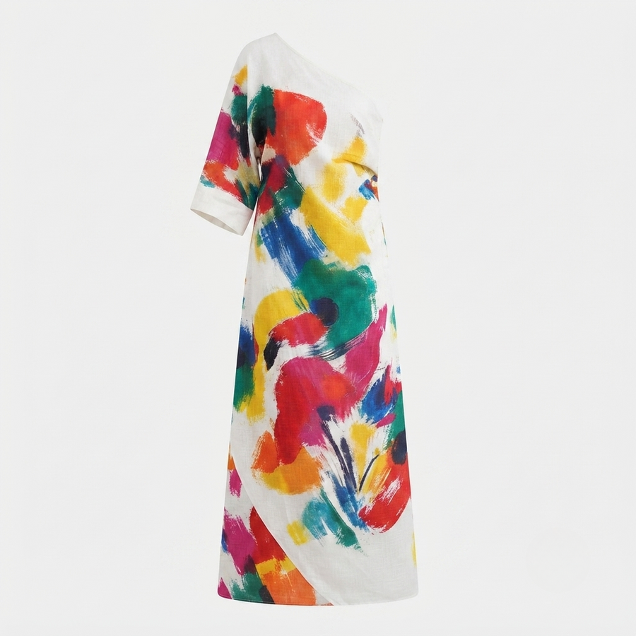 Women's Work Xmas Party Dress | Maxi One-Shoulder Three-Quarter Sleeve