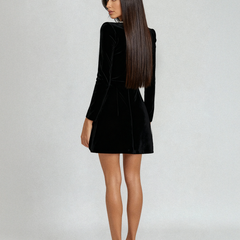 Women's Christmas Dress | Square Neckline Long Sleeve Velvet Mini