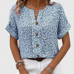 Women's Summer Top | Floral Print Button Front Short Sleeve
