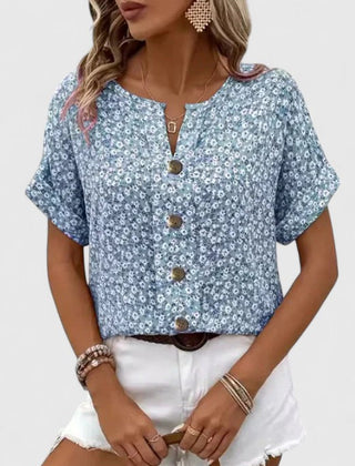 Women's Summer Top | Floral Print Button Front Short Sleeve