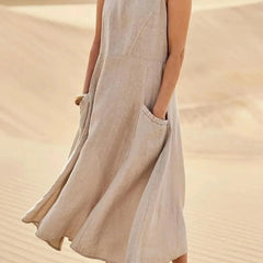 Women's Sundress | Midi Length Sleeveless Round Neck Linen