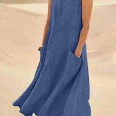 Women's Sundress | Midi Length Sleeveless Round Neck Linen