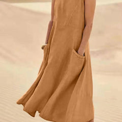 Women's Sundress | Midi Length Sleeveless Round Neck Linen