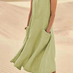 Women's Sundress | Midi Length Sleeveless Round Neck Linen