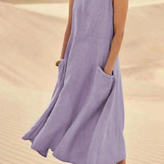 Women's Sundress | Midi Length Sleeveless Round Neck Linen
