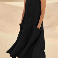 Women's Sundress | Midi Length Sleeveless Round Neck Linen