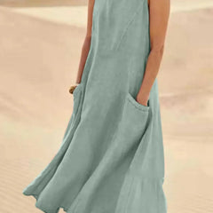 Women's Sundress | Midi Length Sleeveless Round Neck Linen