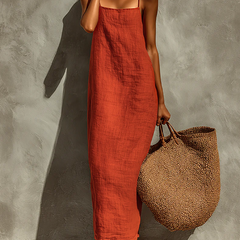 Women's Cotton Dress | Maxi Square Neck Spaghetti Sleeveless
