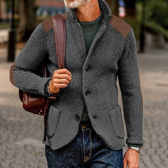Men's Cardigan | Textured Knit Stand Collar Button Front