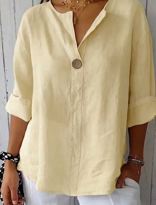 Women's Linen Top | V-Neck Button Relaxed Fit