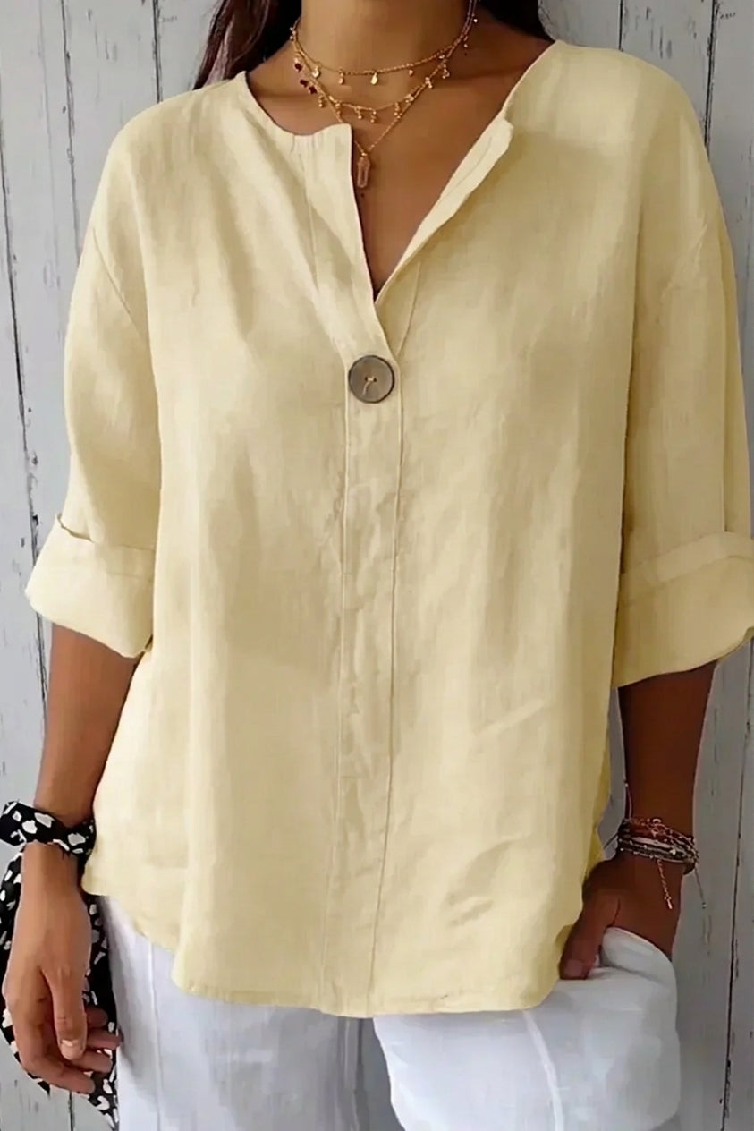 Women's Linen Top | V-Neck Button Relaxed Fit